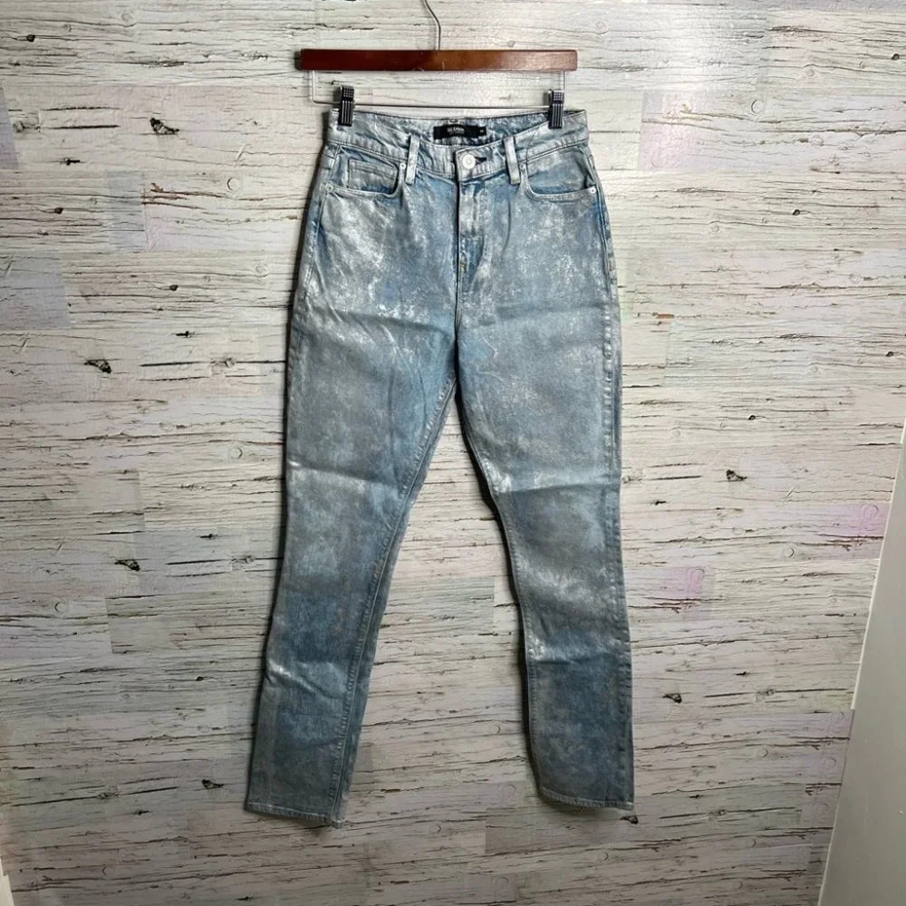 Hudson high rise straight holly jeans size 26 sparkly silver blue